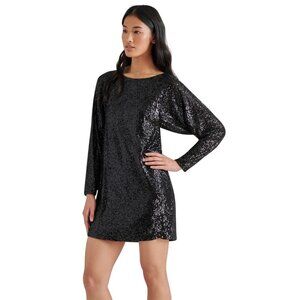 89$ STEVE MADDEN Ginger Sequin Mini Party Dress Long Sleeves Size 6 Black